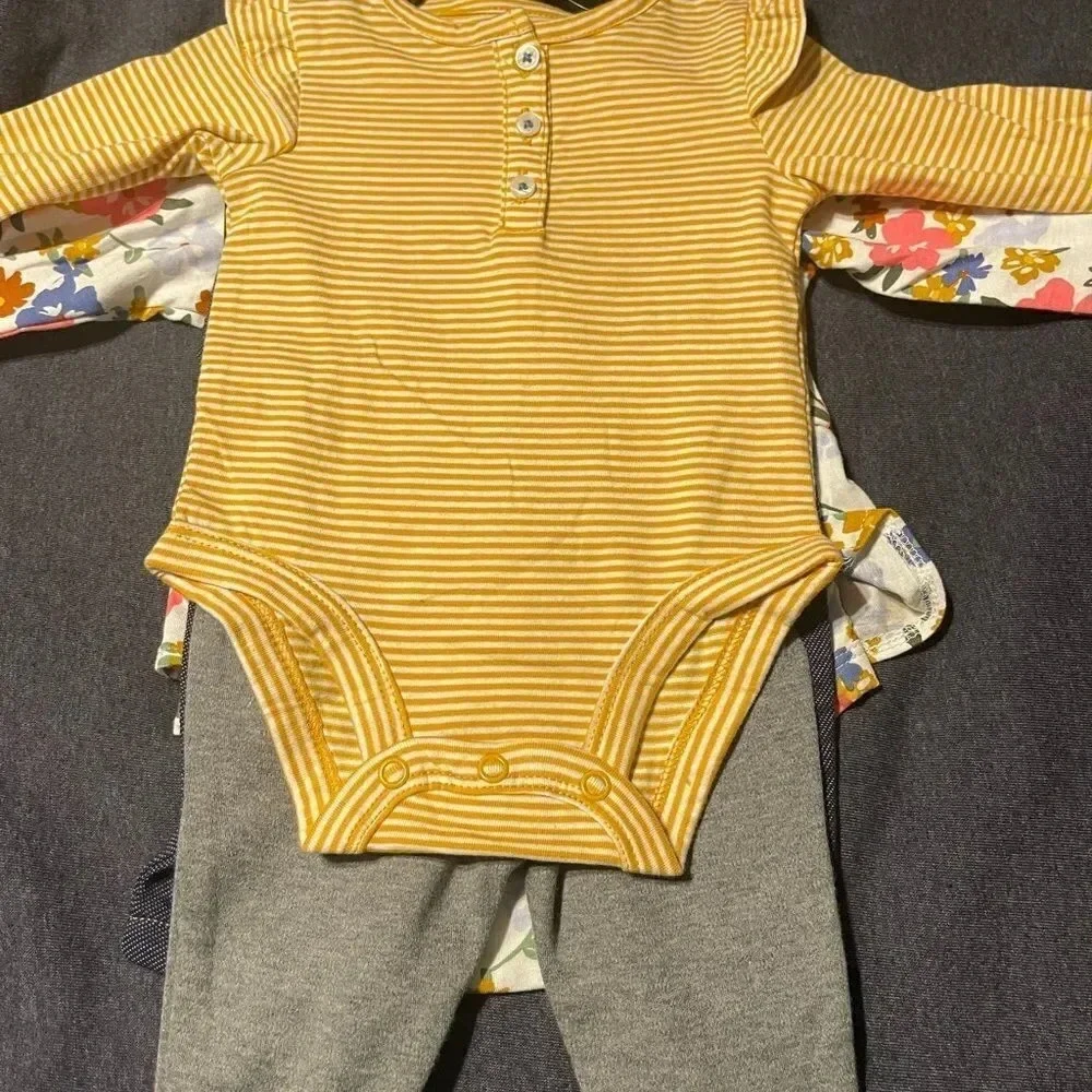Kids Carter 4 piece set 3 M 12 M Flowers Stripes Shirt